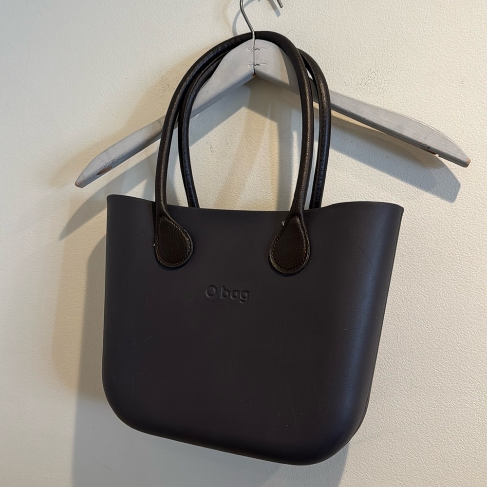O Bag Tote with Herringbone Insert & Leather Handles Large‎ Brown Italian